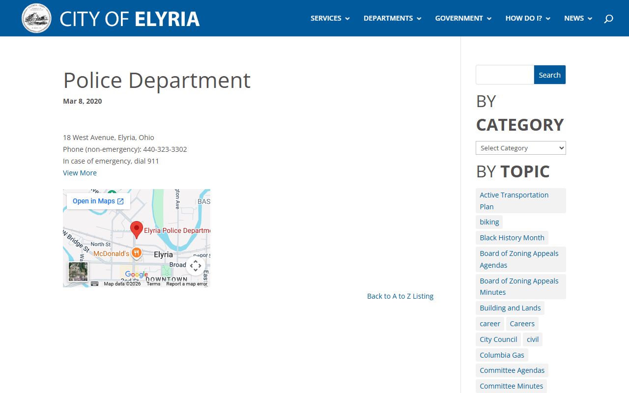 Elyria Police Department for Elyria court records