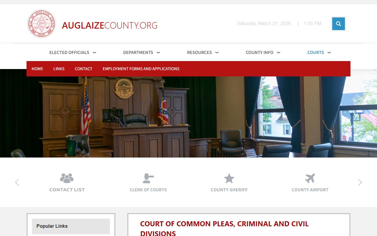 Auglaize County Court of Common Pleas page for court records