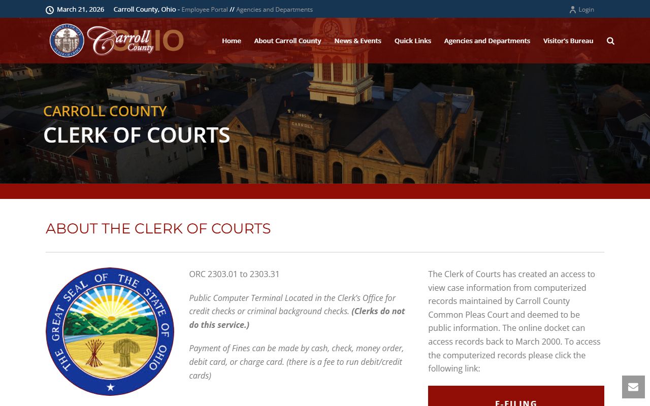 Carroll County Clerk of Courts website for court records search