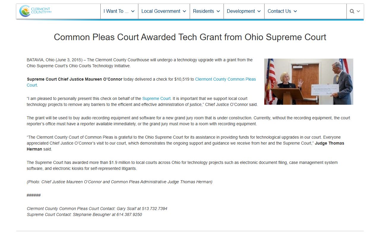 Clermont County Court of Common Pleas website for court records