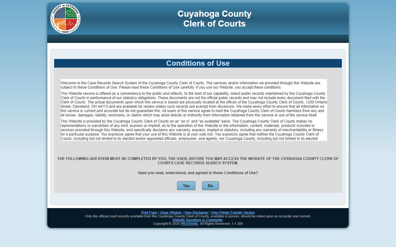 Cuyahoga County Clerk of Courts public access portal for Cleveland court records