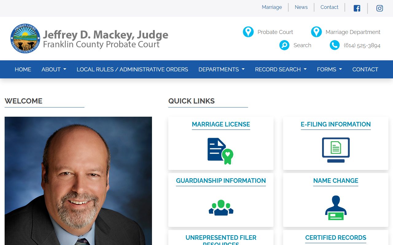 Franklin County Probate Court website for court records in Franklin County Ohio