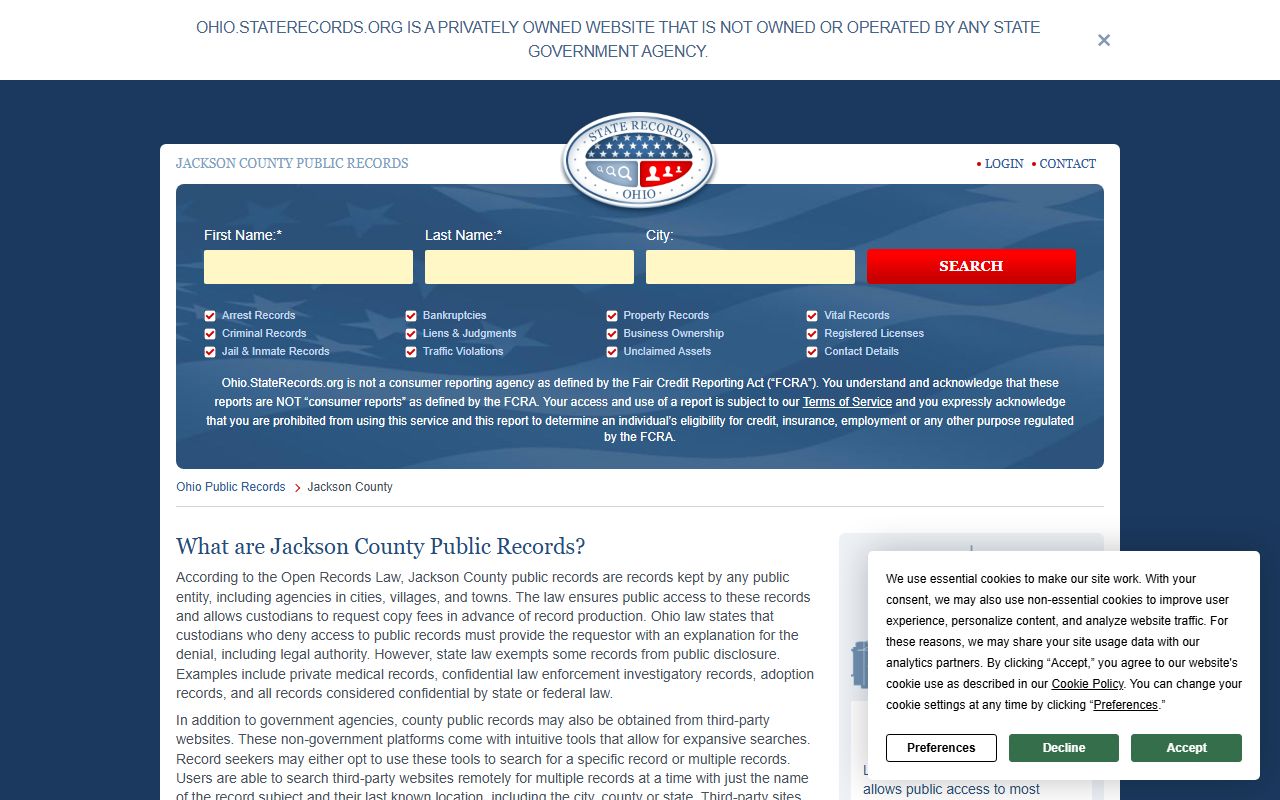 Jackson County court records access page