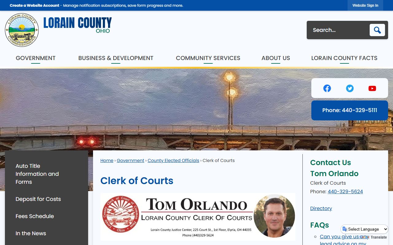 Lorain County Clerk of Courts online portal for court records