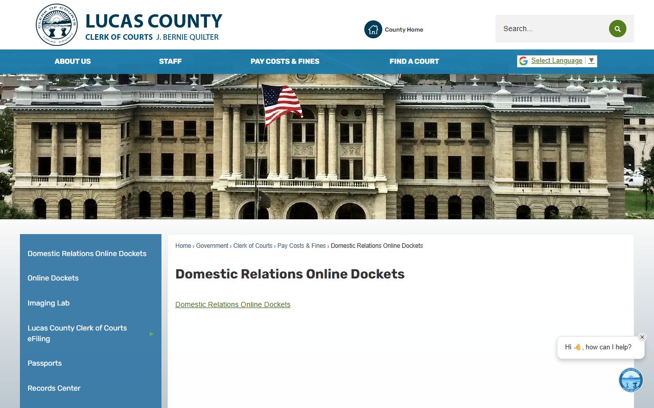 Lucas County online dockets for court records search