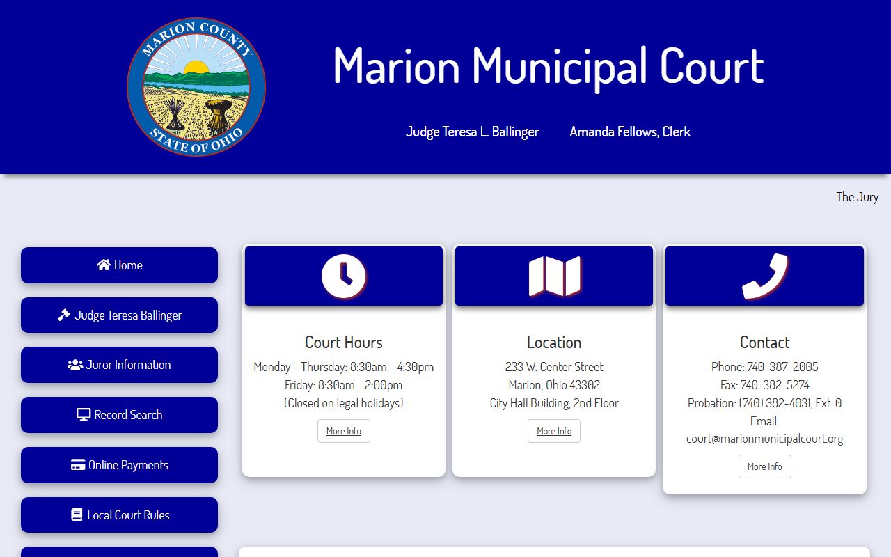 Marion Municipal Court website for Marion County court records