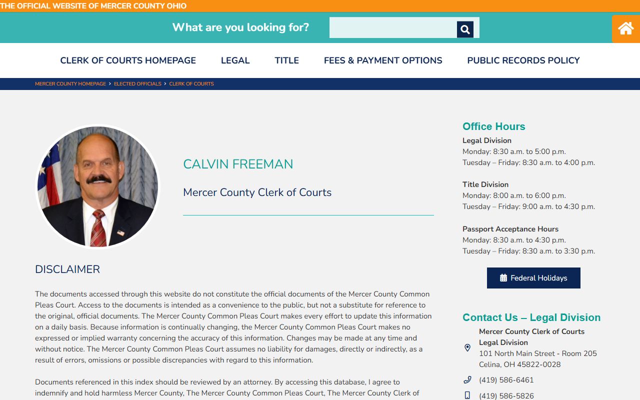 Mercer County Clerk of Courts website for court records