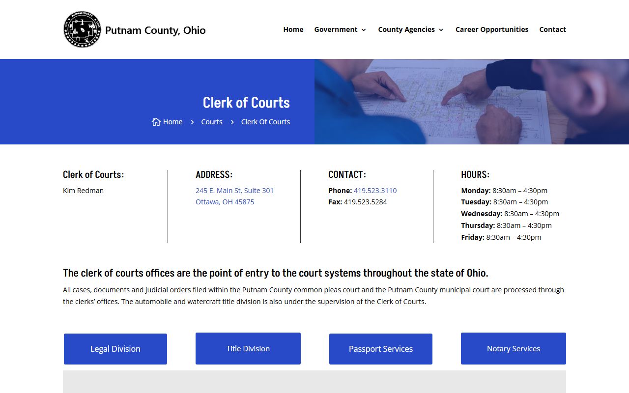 Putnam County Clerk of Courts website for court records