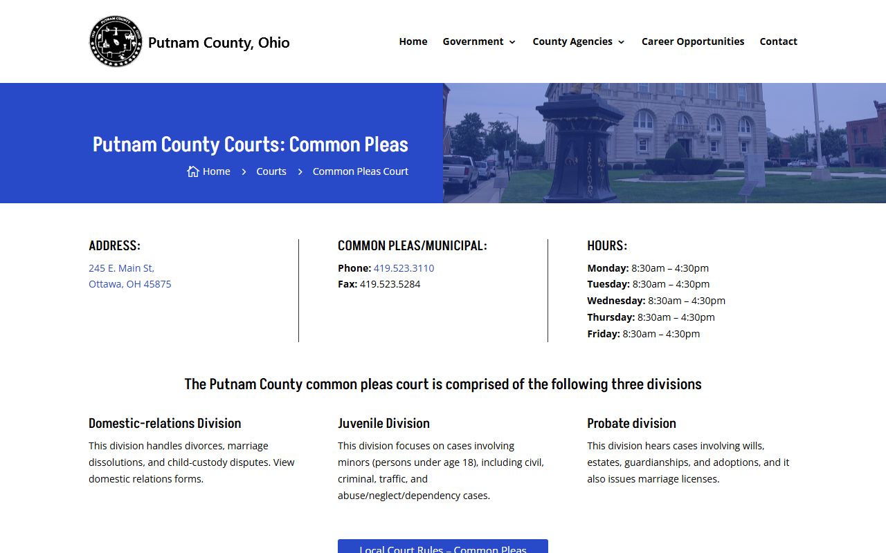 Putnam County Court of Common Pleas website for court records