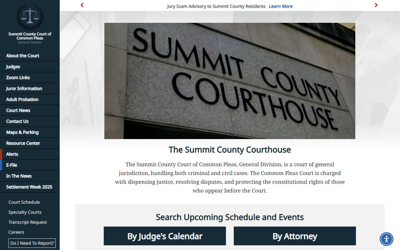 Summit County Court of Common Pleas website for court records