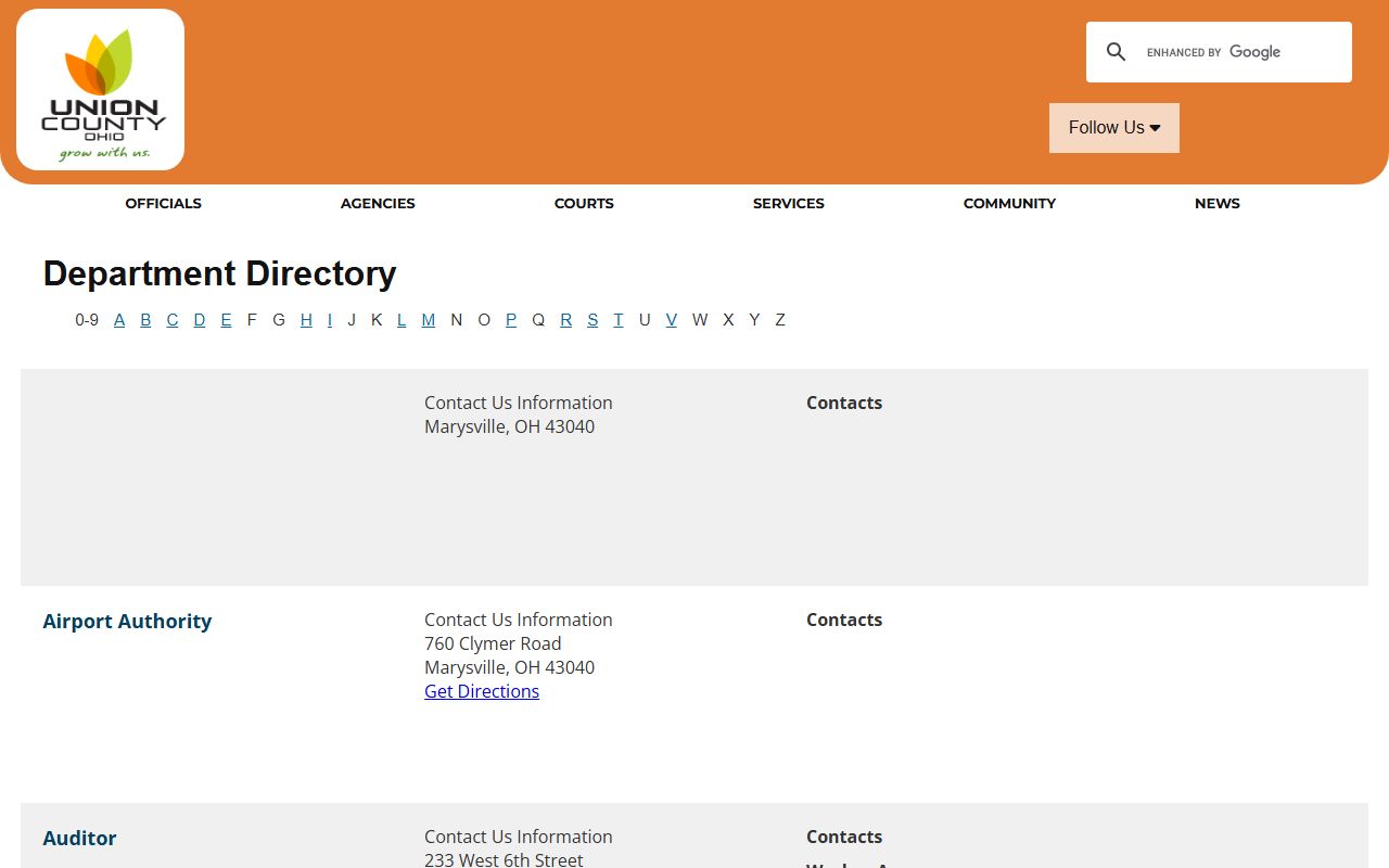 Union County Court of Common Pleas website for court records