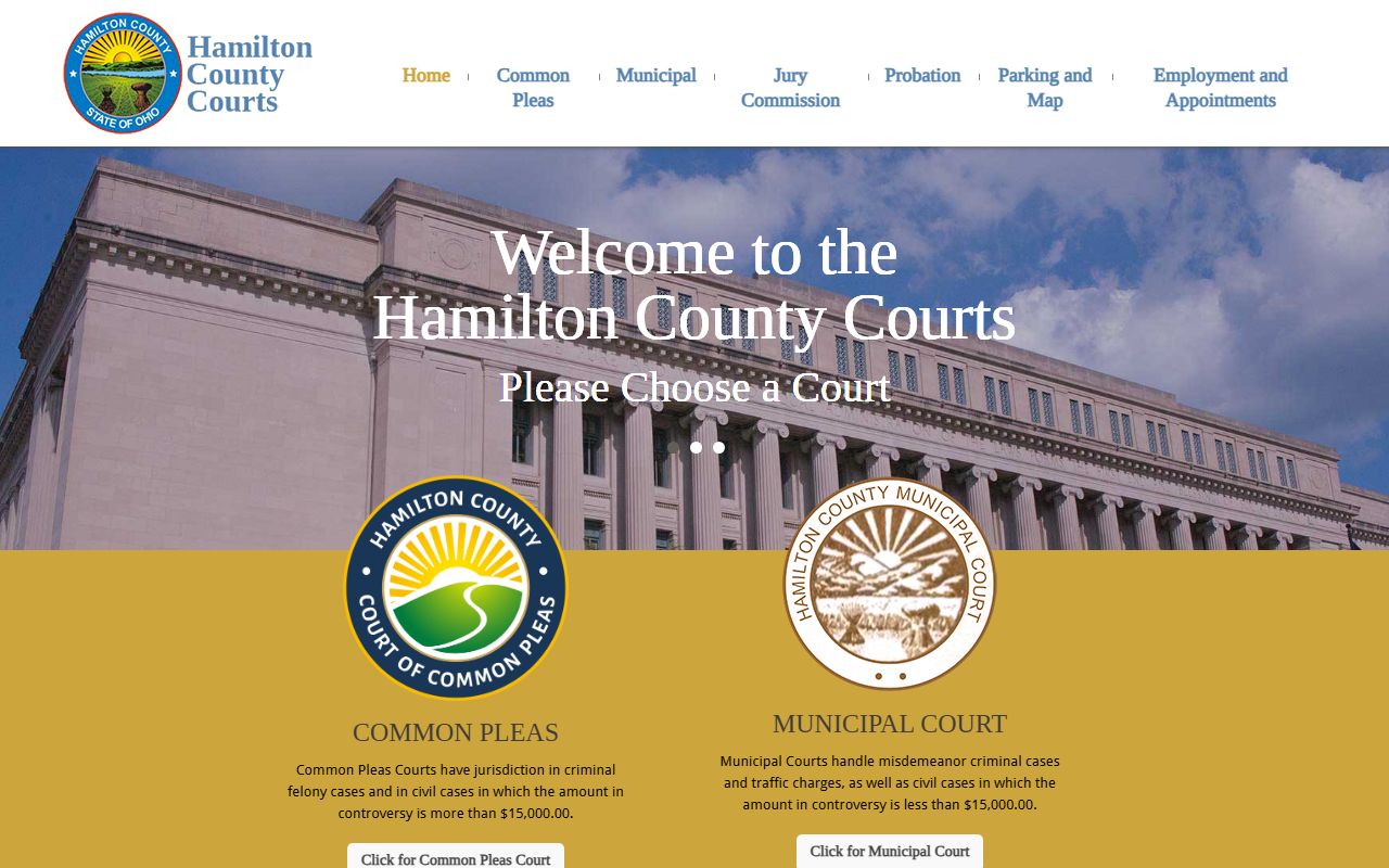 Hamilton County courts website for Ohio court records