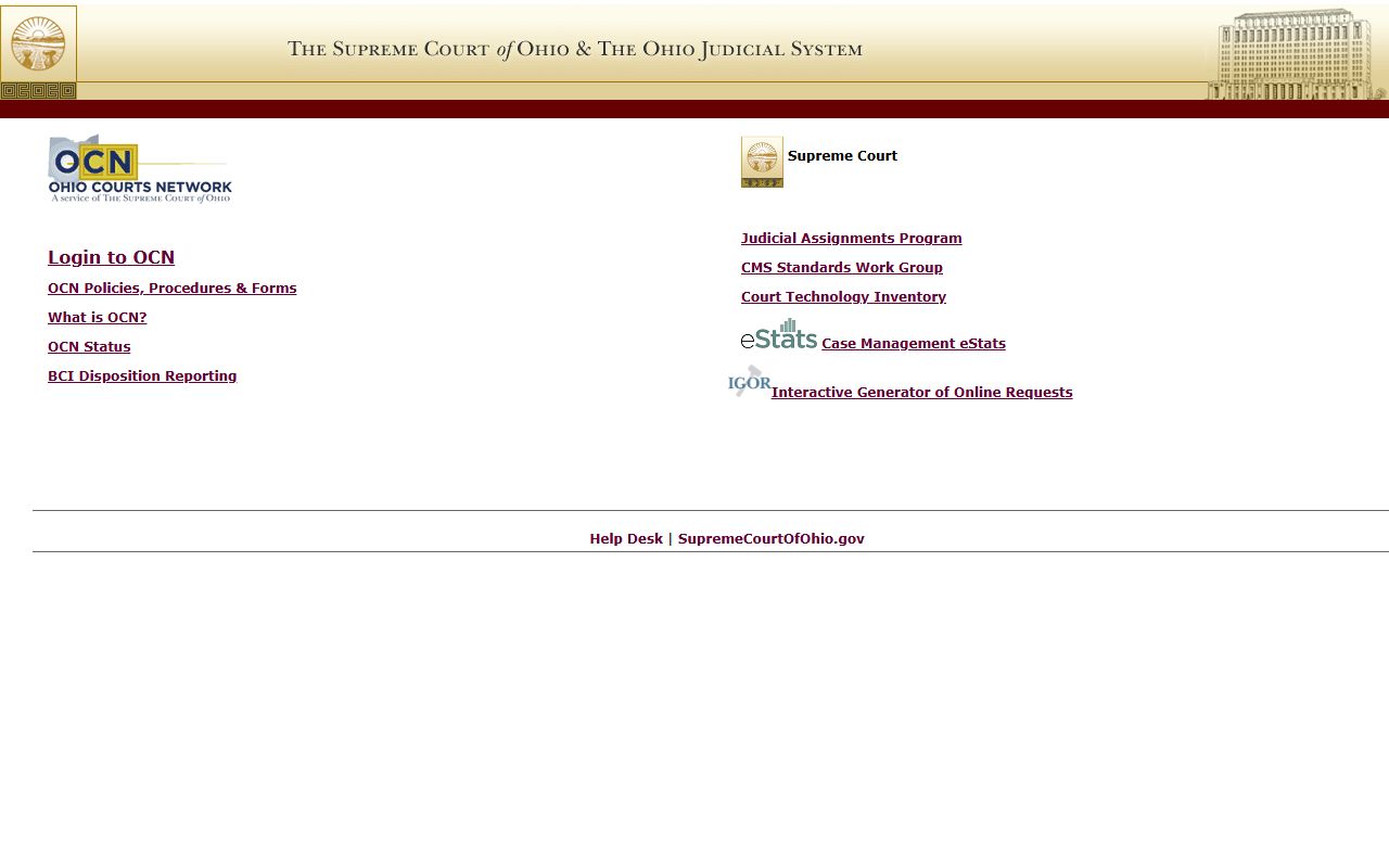 Ohio Courts official website for court records information